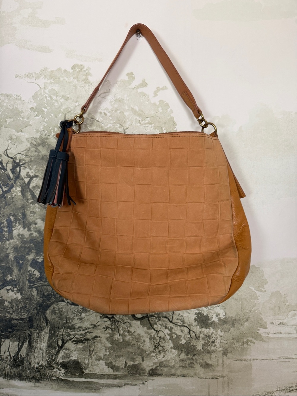 Tan Woven Leather Hobo Bag - Unbranded